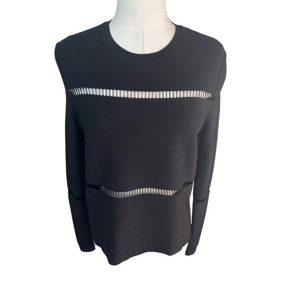 2/$30 ZARA  Black Sheer Medium Stripe Cut Out Knit Sweater Premium Collection - Picture 1 of 12